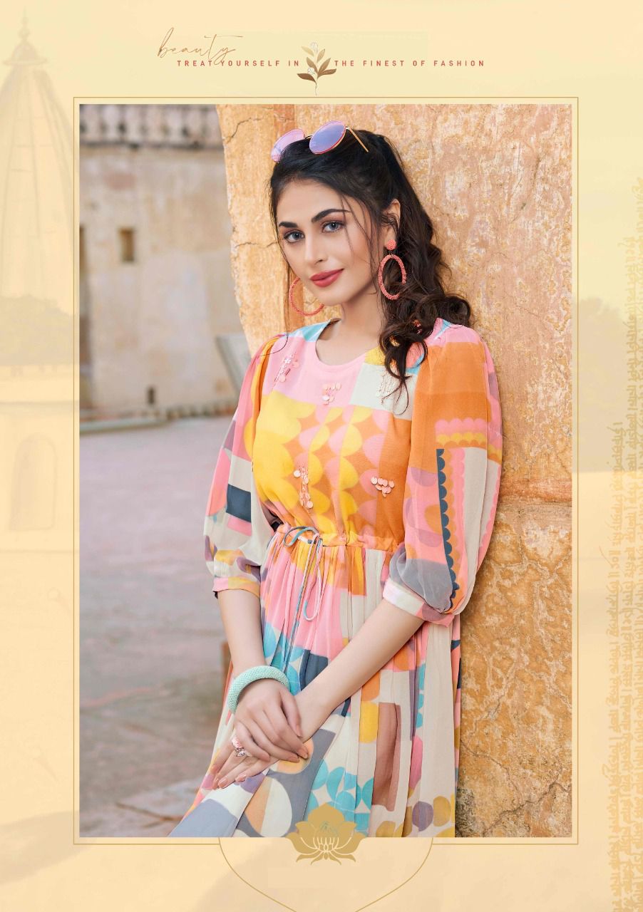 FUSION New Latest Designer Party Wear Printed Georgette Kurtis Collection